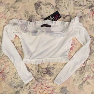 White Ruffle Off The Shoulder Midriff Top size 6